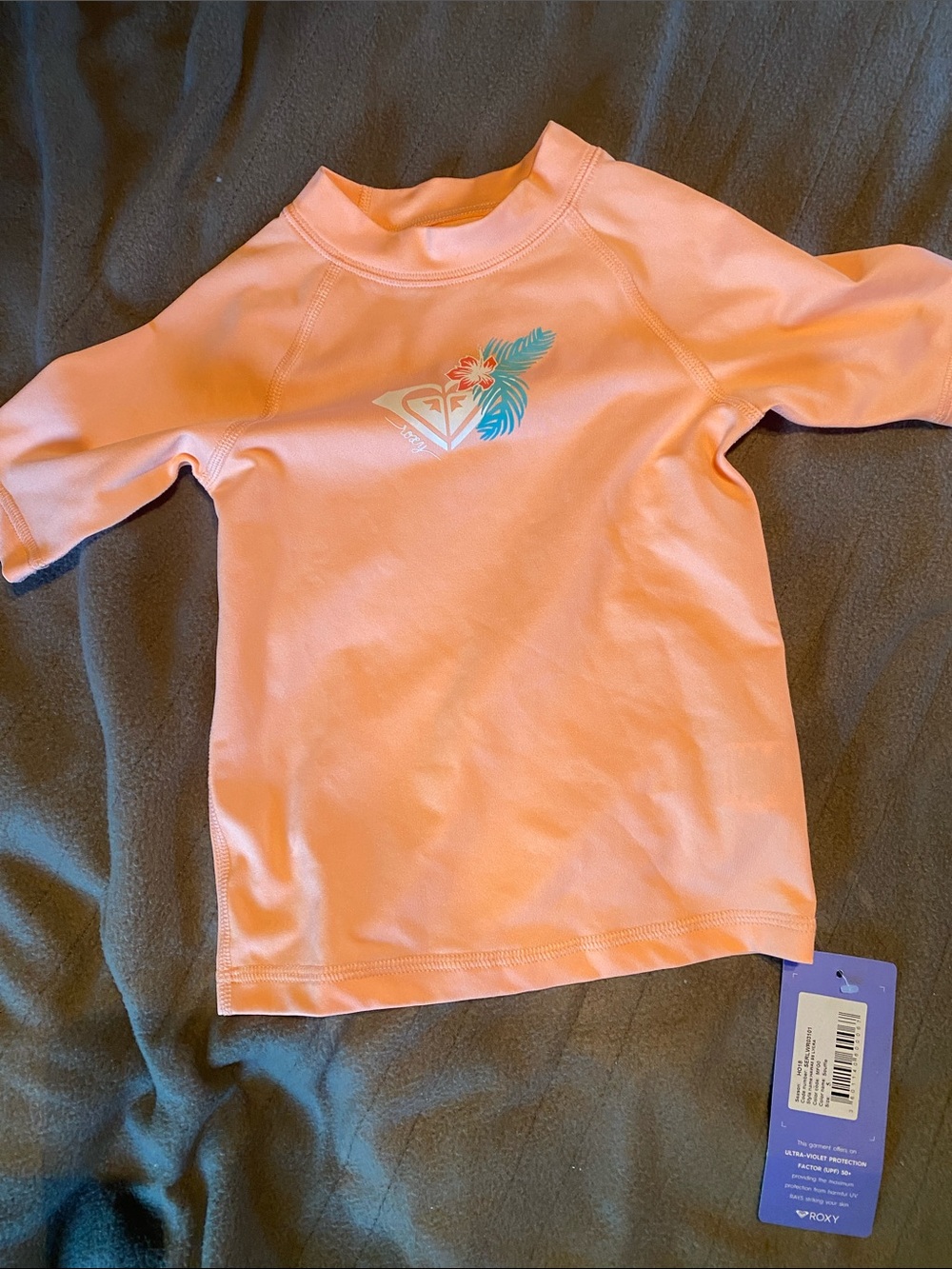 Roxy Girls' Peach Short Sleeve Swim Rashguard with Tropical Logo